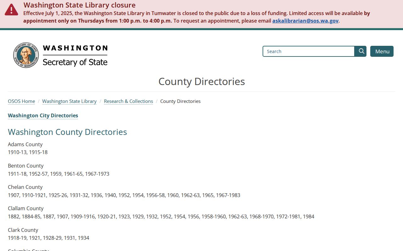 Covington people directories Washington State Library historical holdings