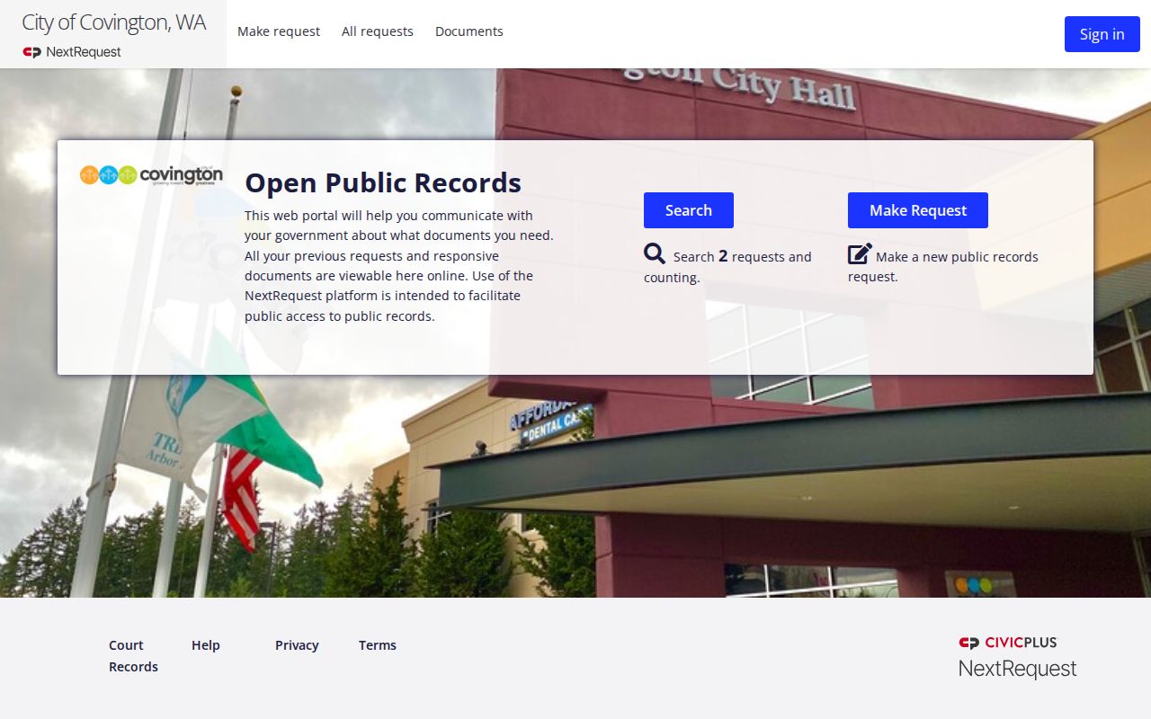 Covington public records request portal in NextRequest